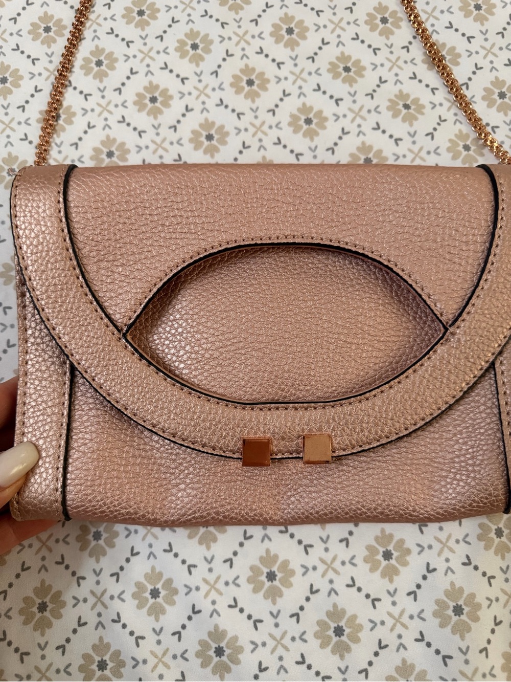 BCBG Rose Gold Textured Crossbody Bag with Chain Strap